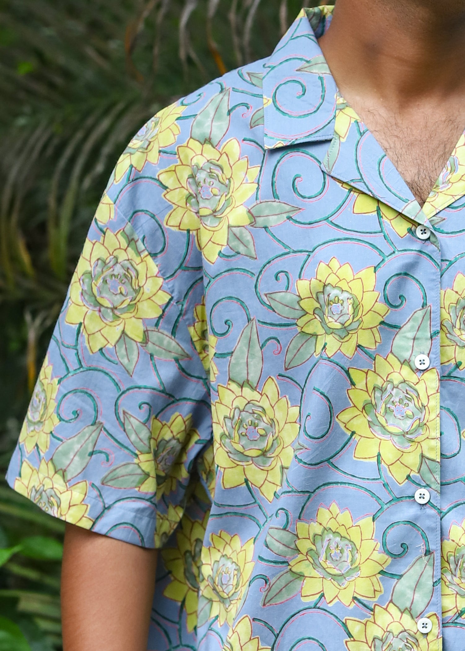 &quot;Kamal handblock printed unisex shirt with floral motifs, crafted in soft cotton, versatile casual wear by CULTURE KRAFT.&quot;