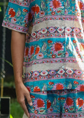 "Rizan handblock printed unisex shirt with traditional floral motifs, made from breathable cotton, versatile for casual or festive wear by CULTURE KRAFT."