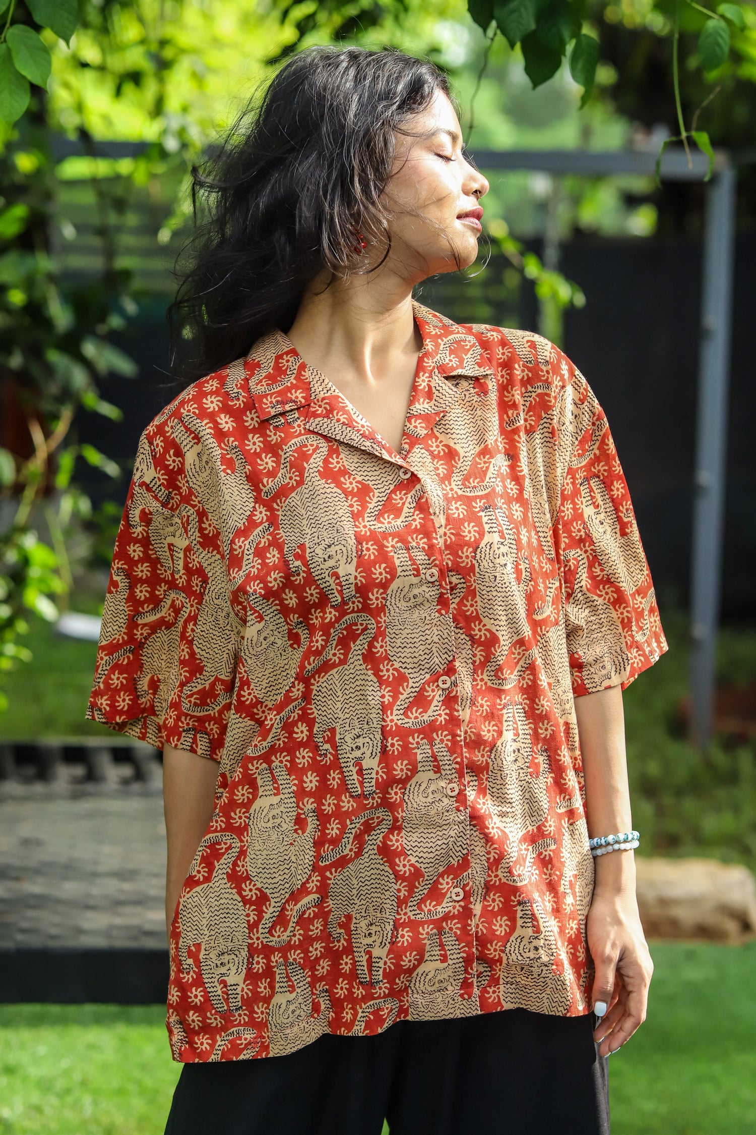 &quot;Sher handblock printed unisex shirt with intricate floral motifs, made from breathable cotton fabric, perfect for casual and festive wear by CULTURE KRAFT.&quot;