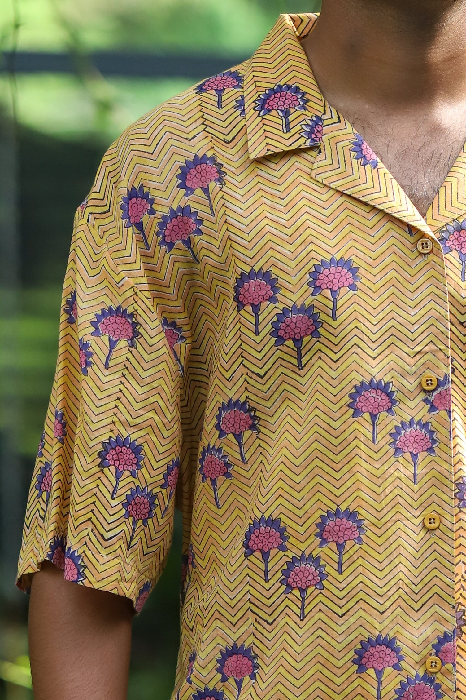 “Lehar handblock printed unisex shirt with wave pattern, handcrafted on breathable cotton fabric by CULTURE KRAFT.”