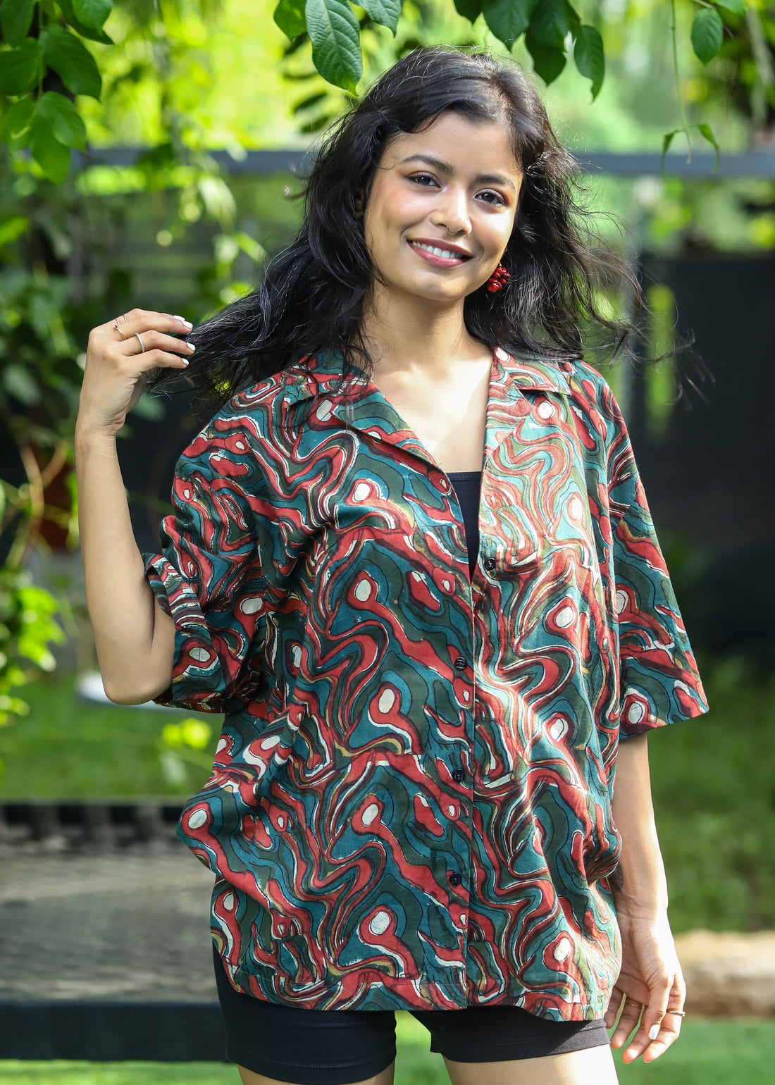 &quot;Pravah handblock printed unisex shirt with traditional Indian motifs, eco-friendly cotton fabric, versatile casual wear by CULTURE KRAFT.&quot;