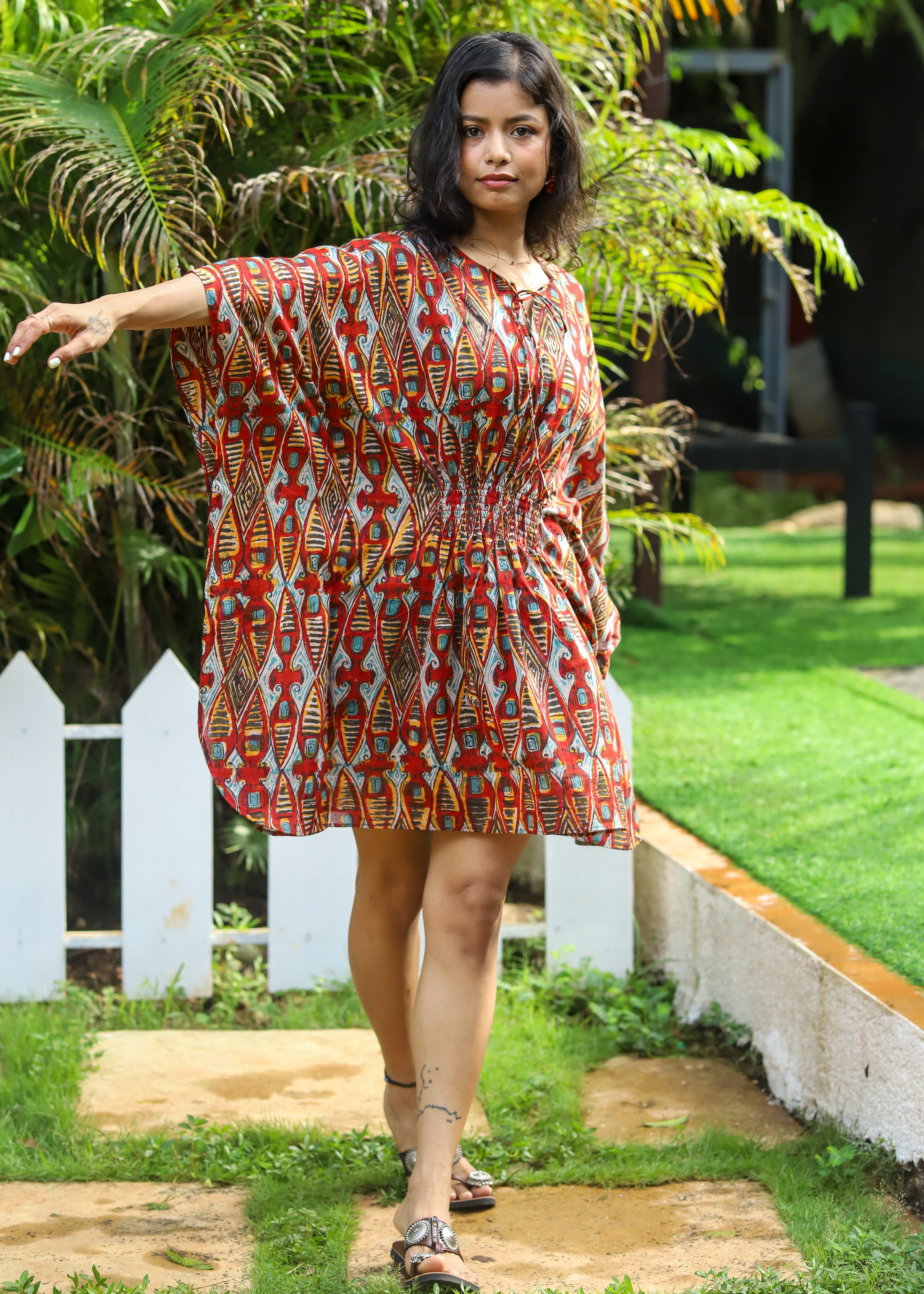 Almas Handblock Printed Short Kaftan Dress