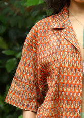 “Umang handblock printed unisex shirt with traditional Indian motifs, lightweight and breathable fabric, perfect for casual wear by CULTURE KRAFT.”