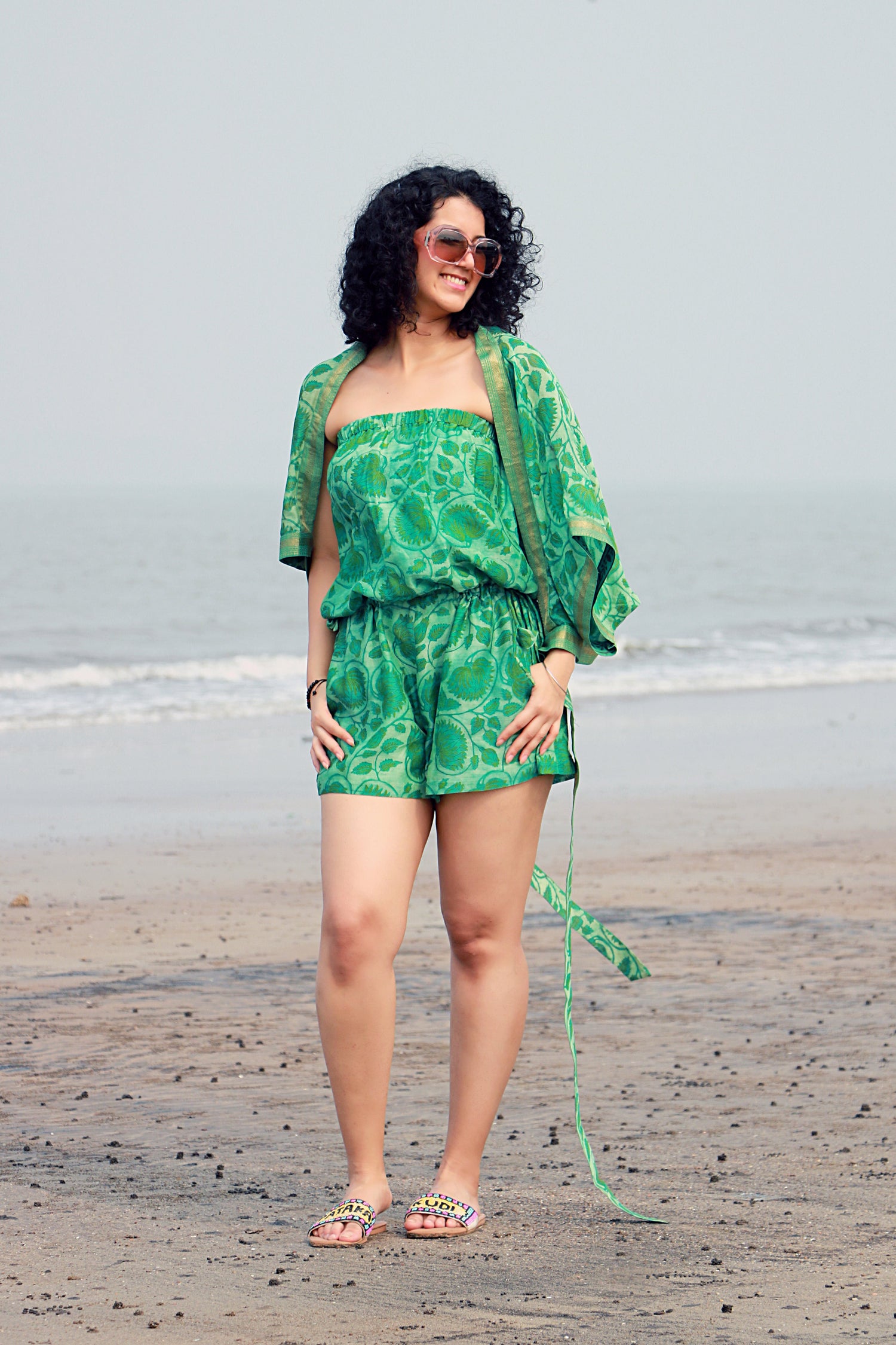 Ziya Ajrakh Print Silk Beach Playsuit