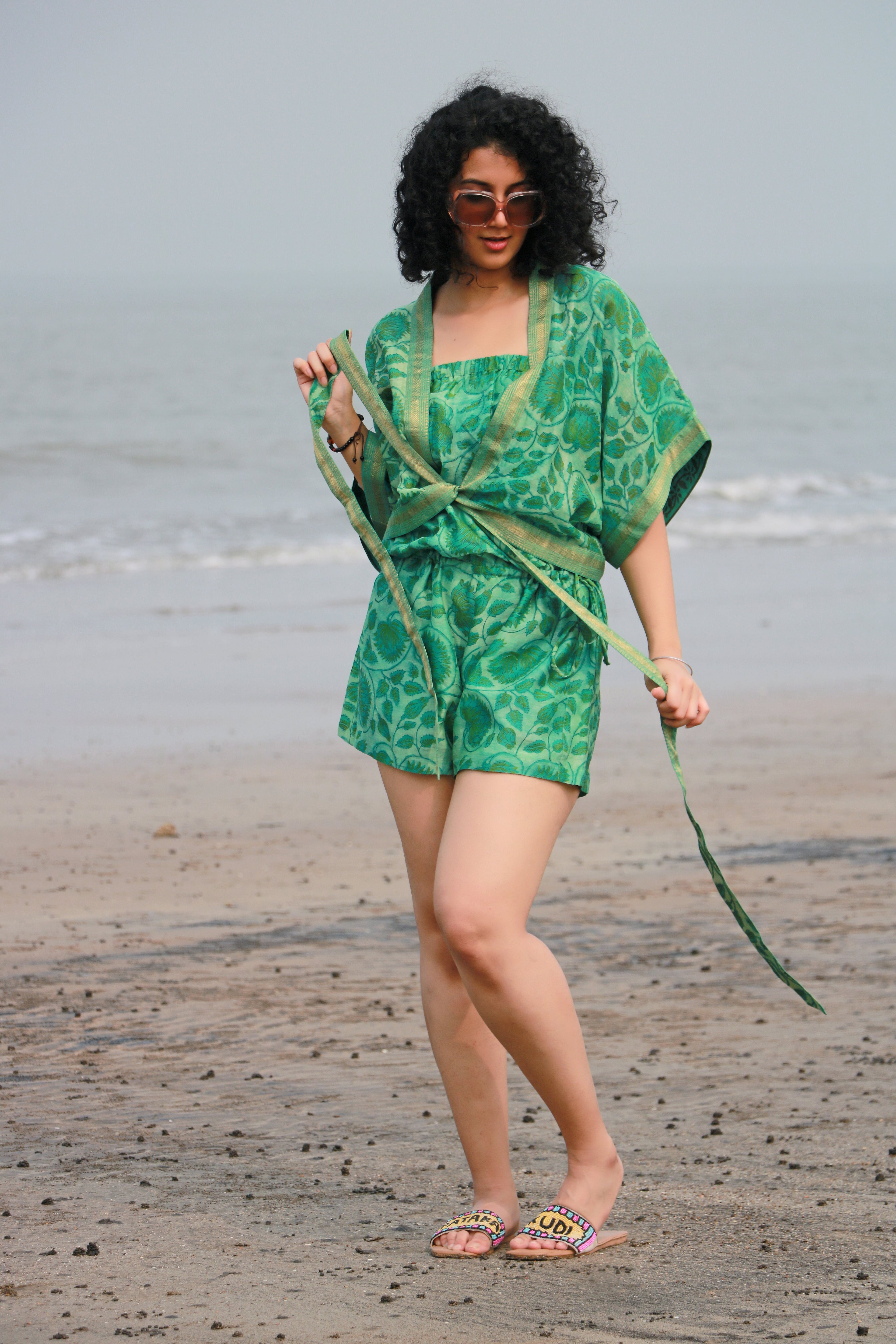 Ziya Ajrakh Print Silk Beach Playsuit