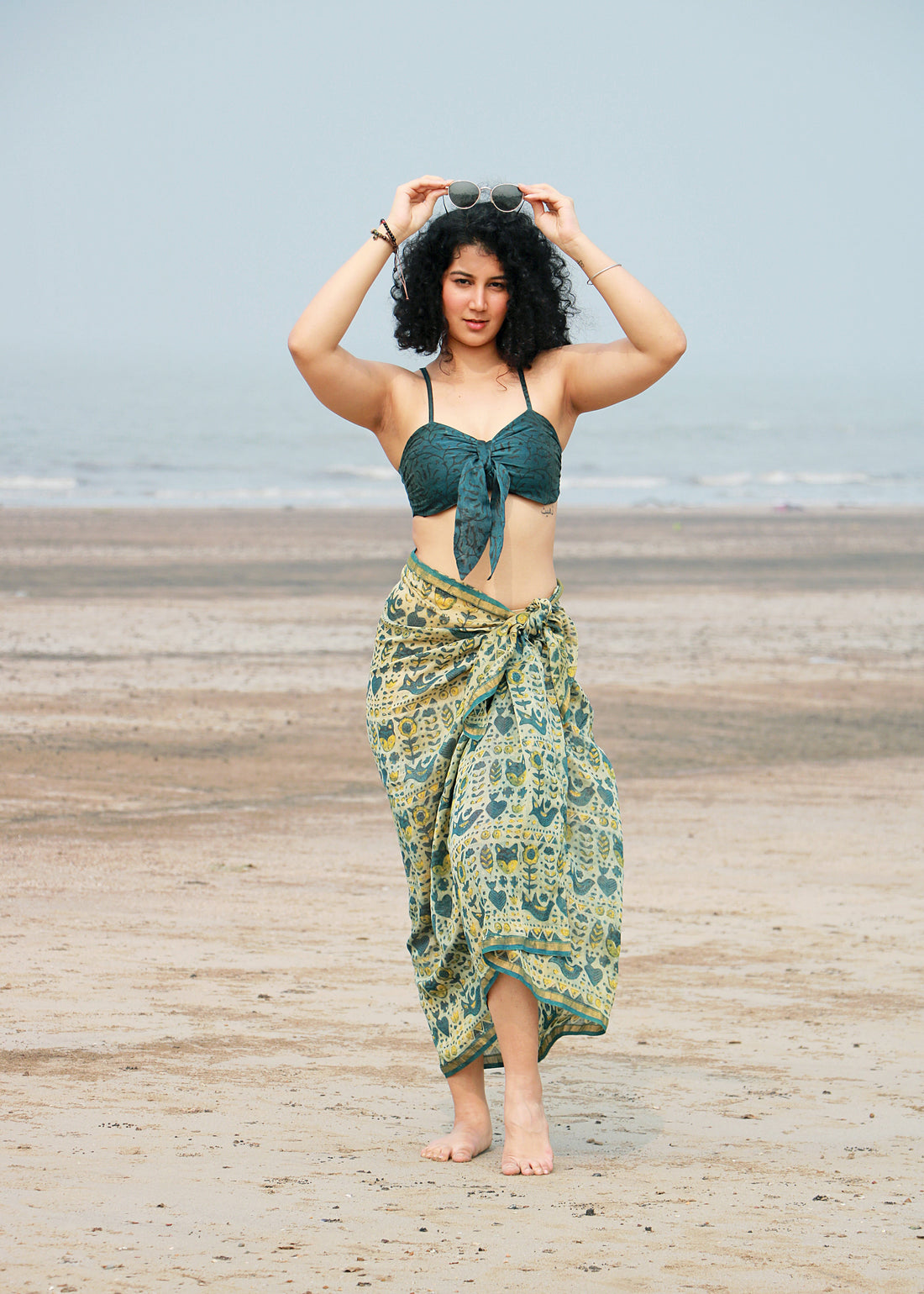 Zareen Ajrakh Print Silk Bra Top &amp; Sarong