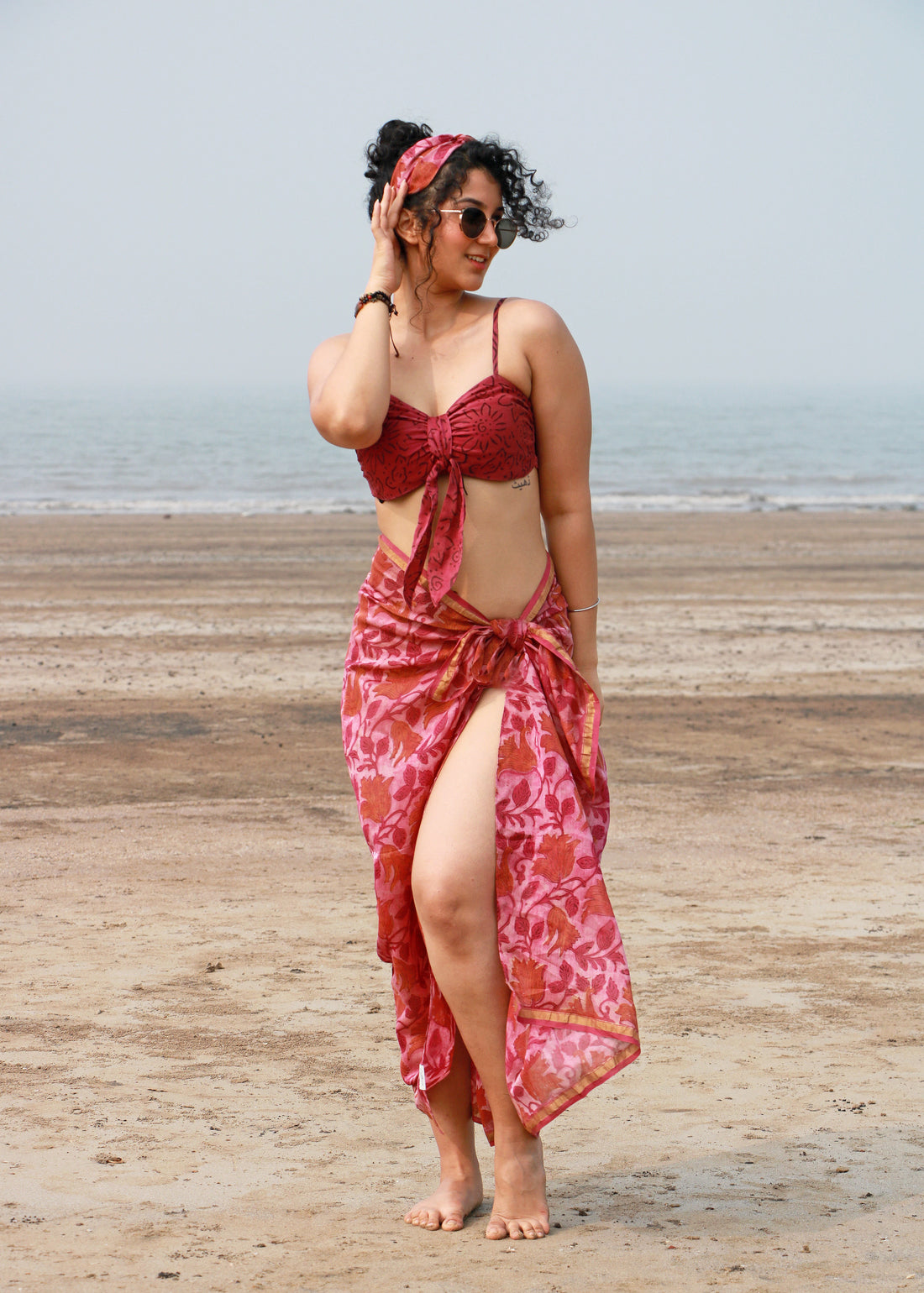 Sehba Ajrakh Print Silk Bra Top &amp; Sarong