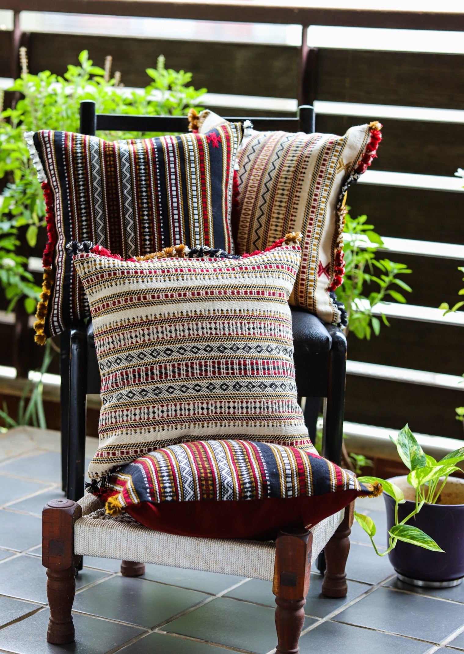 &quot;ALANKAR Handloom Jacquard Cushion Cover, 16x16 inches, featuring intricate jacquard patterns in rich colors, crafted from high-quality fabric for a luxurious and stylish home décor accent.&quot;