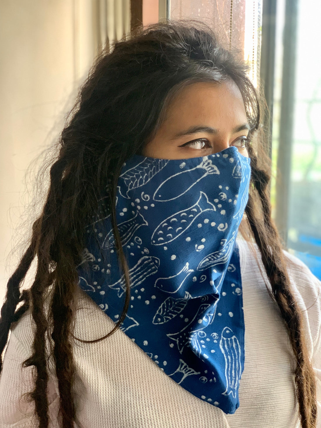 MATSYA - Block Printed Indigo Slip-on Bandana