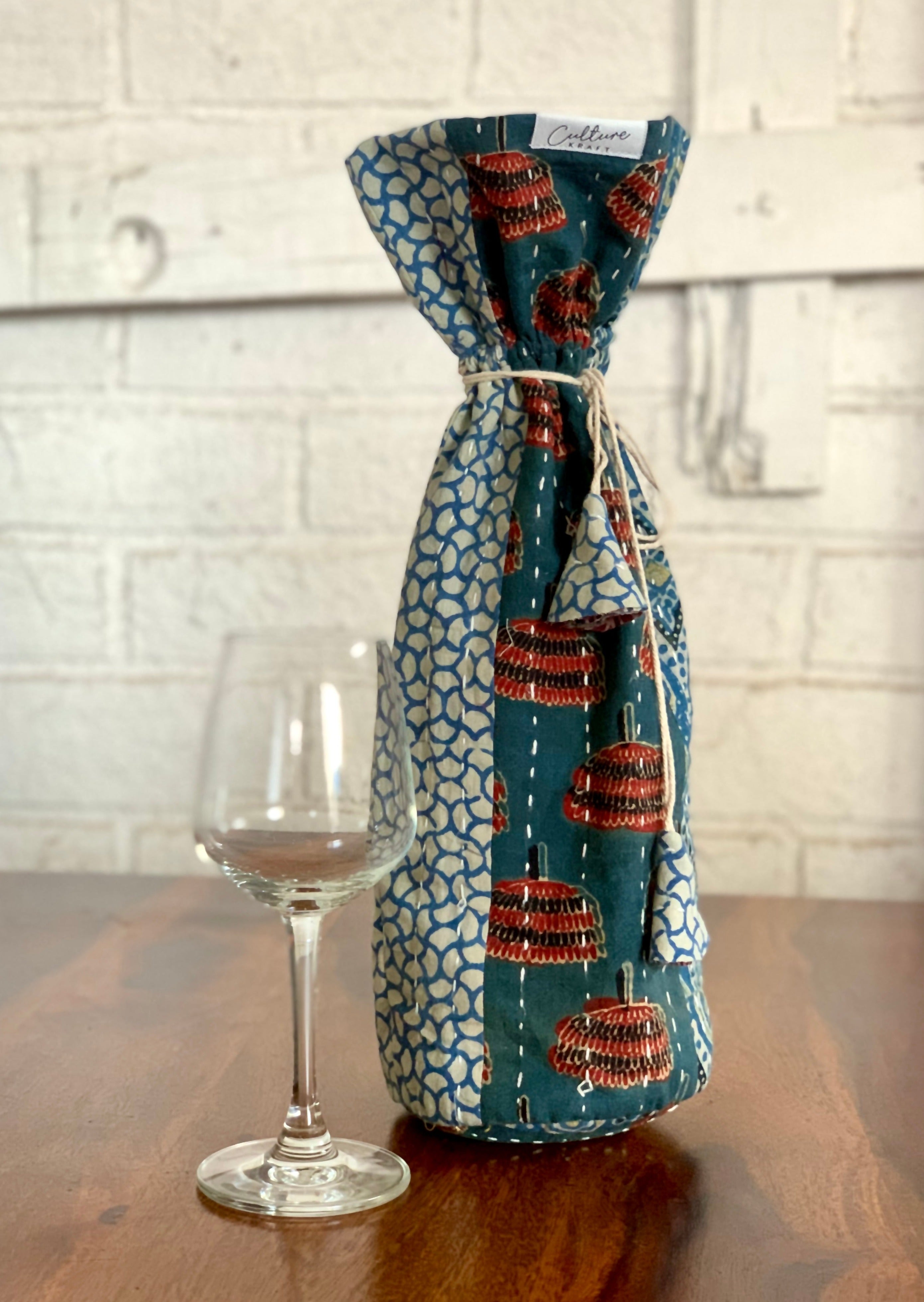 JHUMAR - Ajrakh Blockprinted Wine Bag