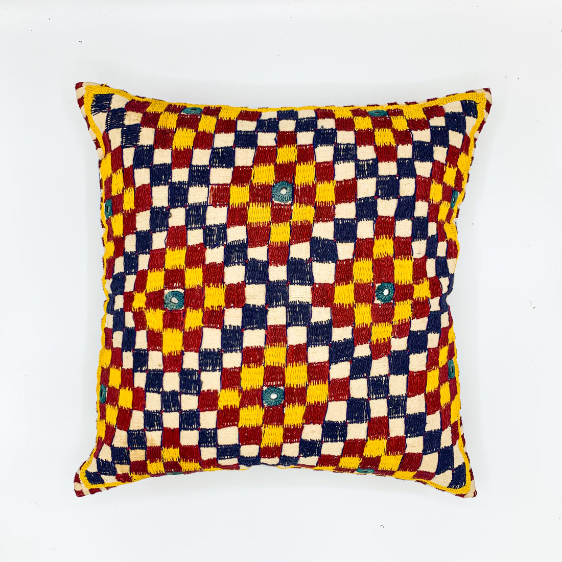 &quot;DARPAN - 16x16 cushion cover featuring intricate vintage Kutch embroidery in vibrant colors, adding a touch of traditional elegance to your home décor.&quot;