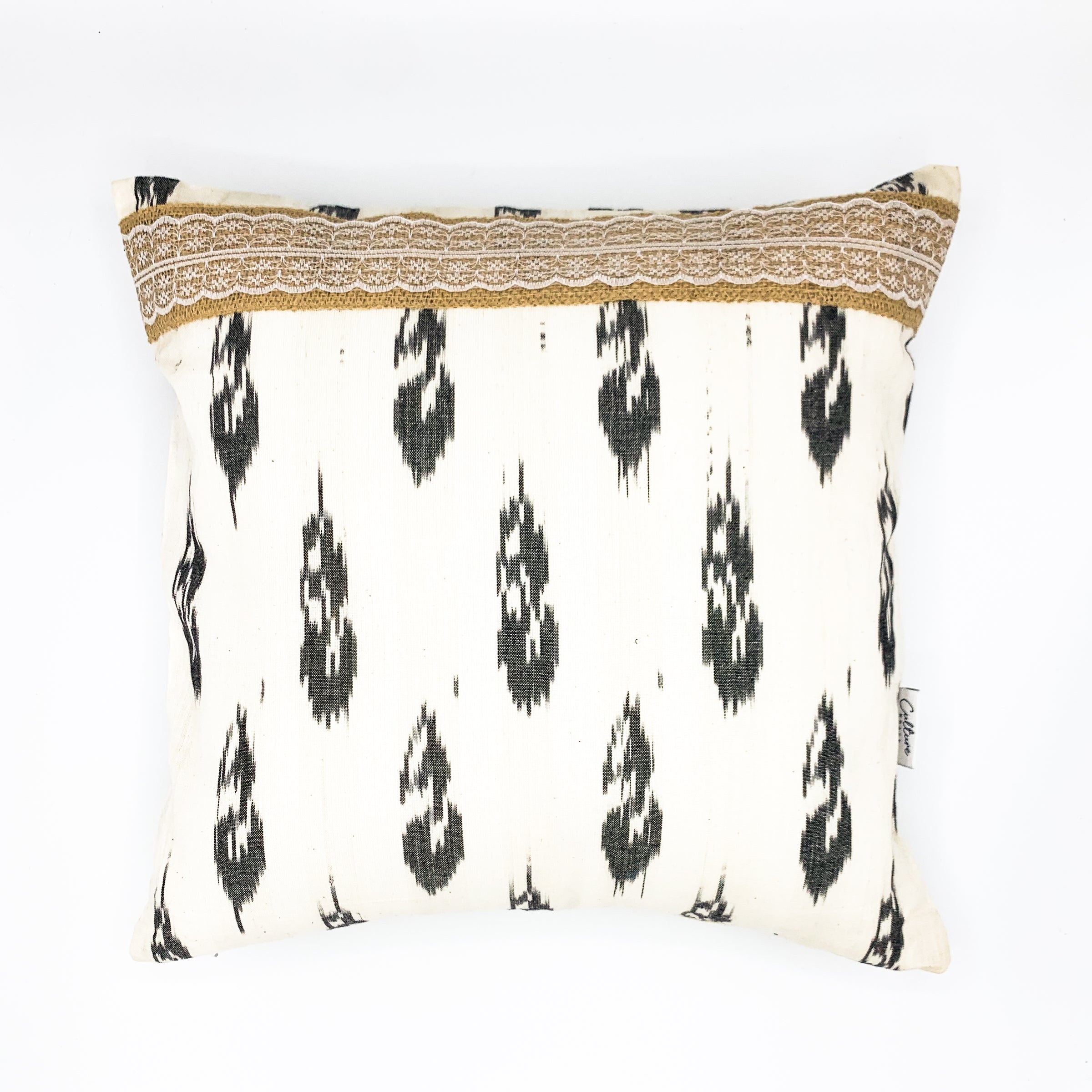 16x16 KALANAGI cushion cover made of cotton flex featuring a traditional Ikat pattern in vibrant colors, perfect for adding a touch of elegance to your home décor