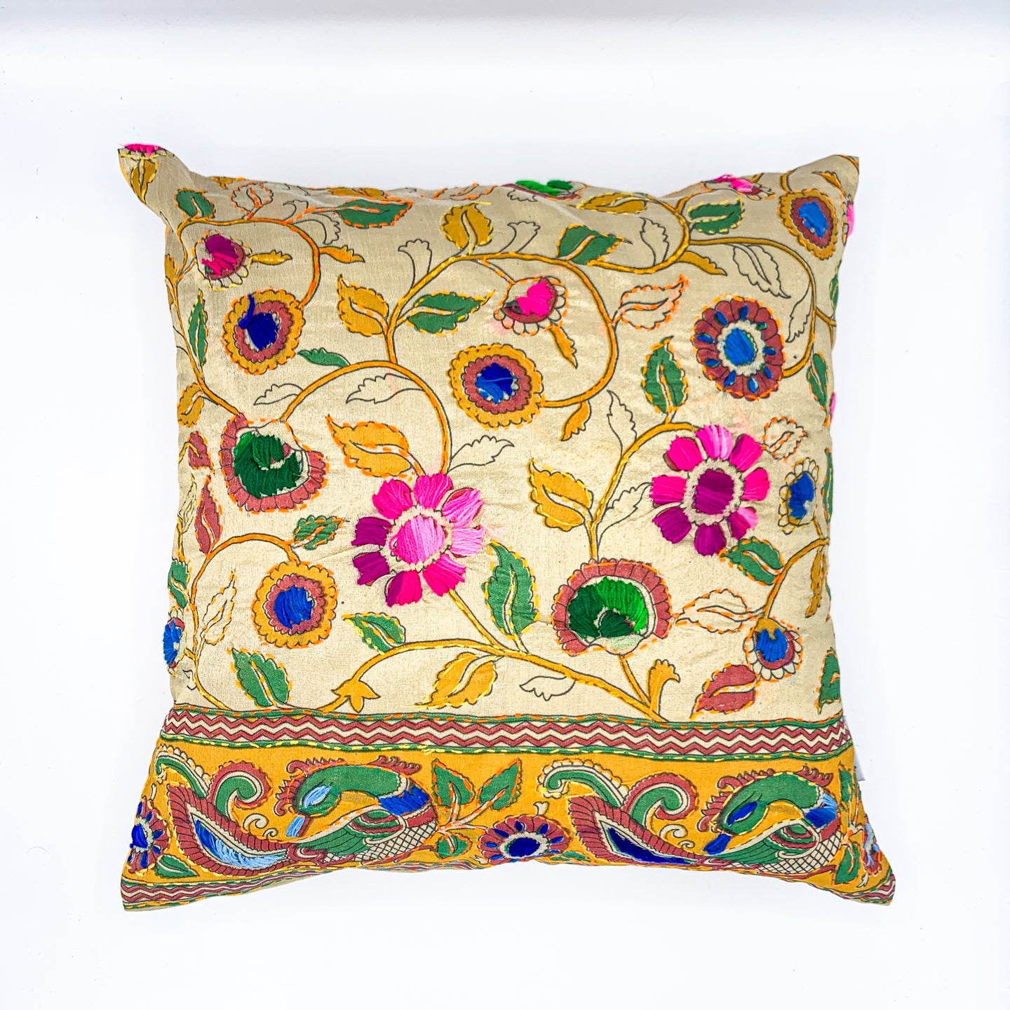 BAAG - Block Printed and Hand Embroidered Cushion Cover (18x18)