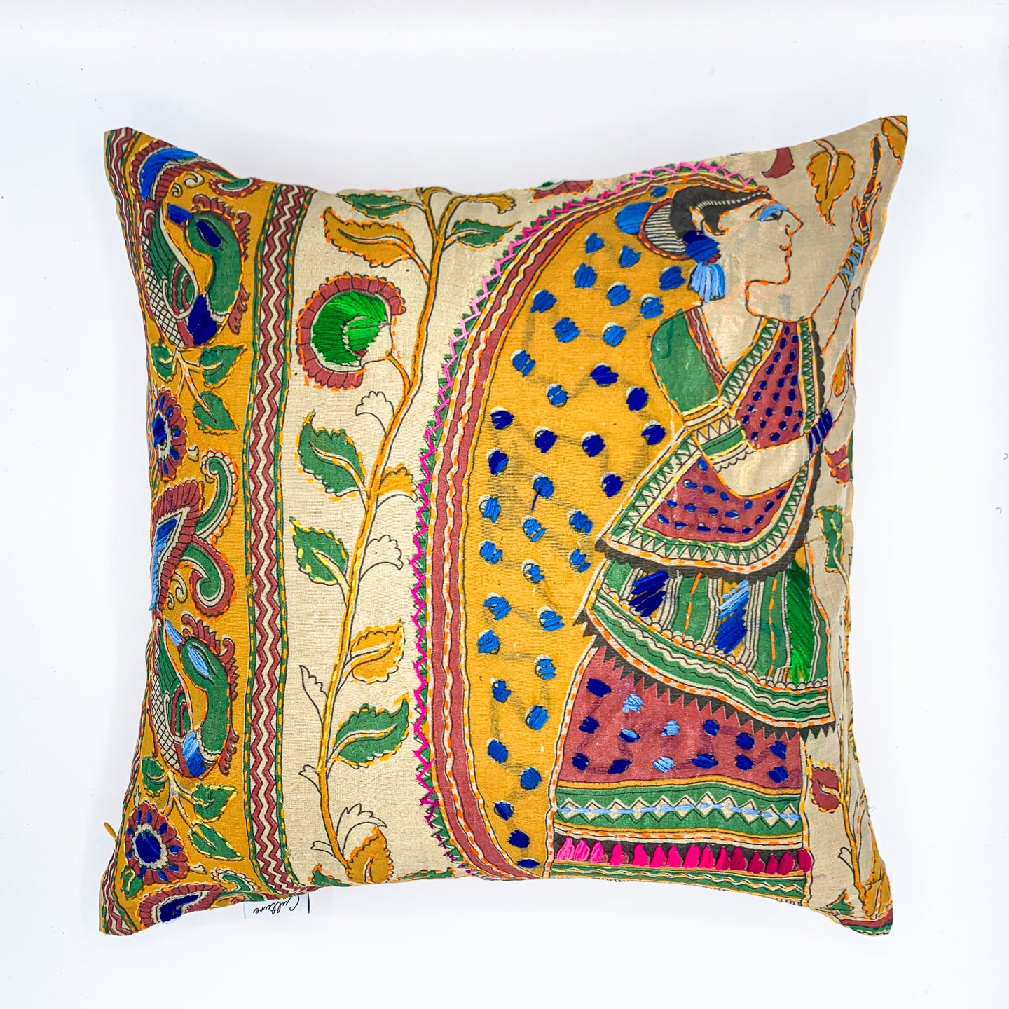 BHUMIJA - Block Printed and Hand Embroidered Cushion Cover (18x18)