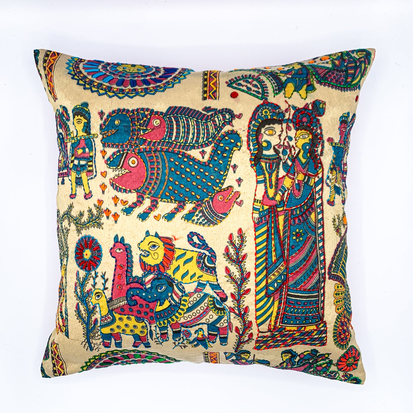 LAGNA - Block Printed and Hand Embroidered Cushion Cover (18x18)