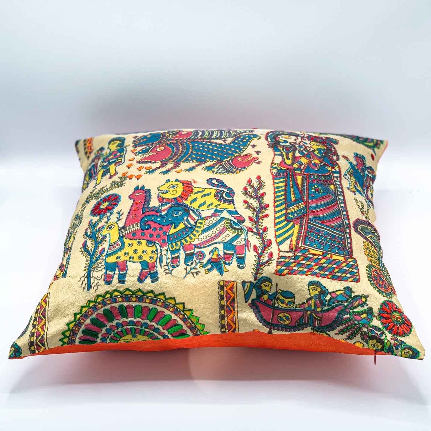 LAGNA - Block Printed and Hand Embroidered Cushion Cover (18x18)