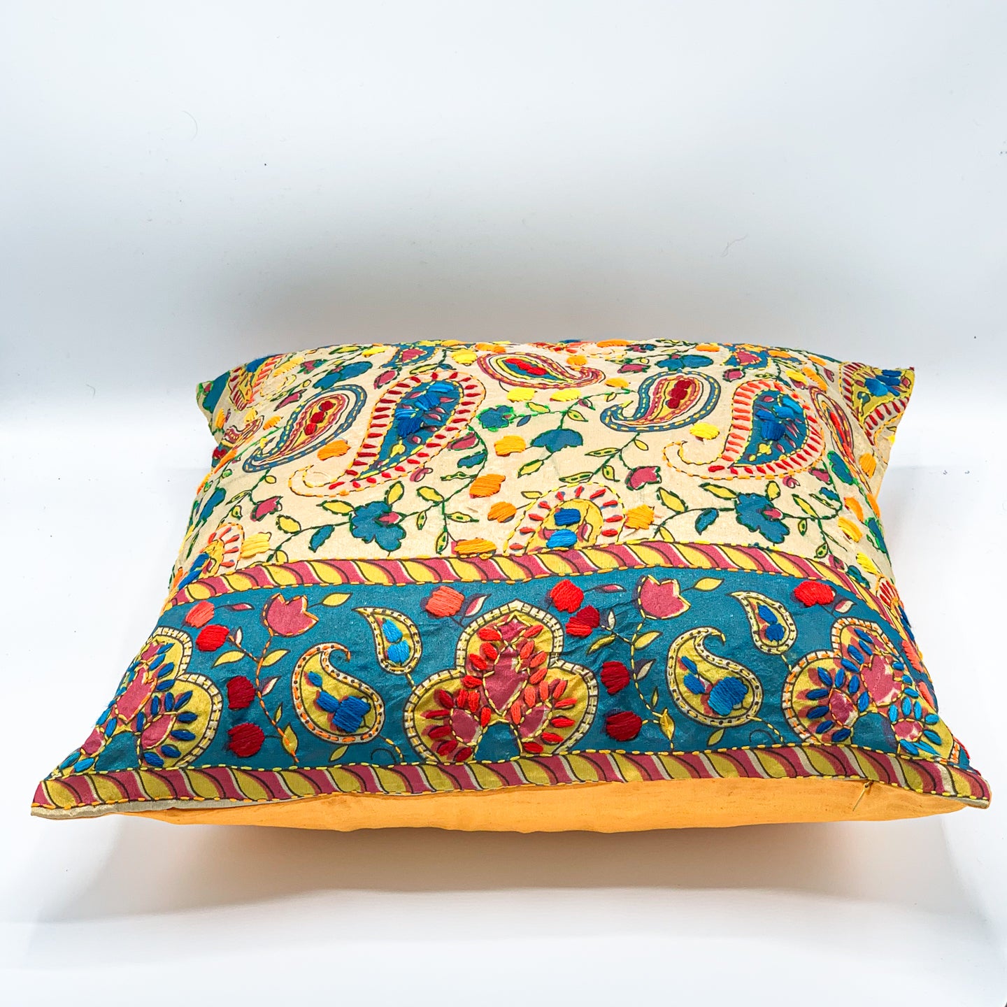 BUTA - Block Printed and Hand Embroidered Cushion Cover (18x18)