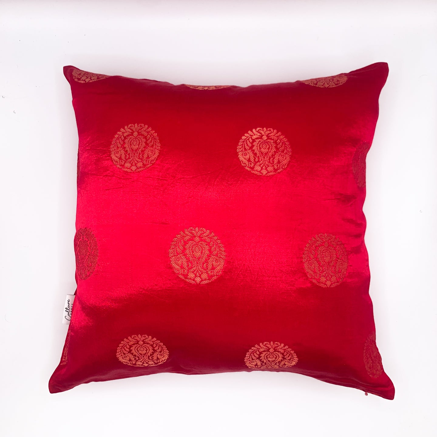 SARANG Mashru Jacquard Cushion Cover in sizes 16x16 and 18x18, featuring an intricate jacquard pattern on luxurious Mashru fabric, perfect for adding elegance to any space