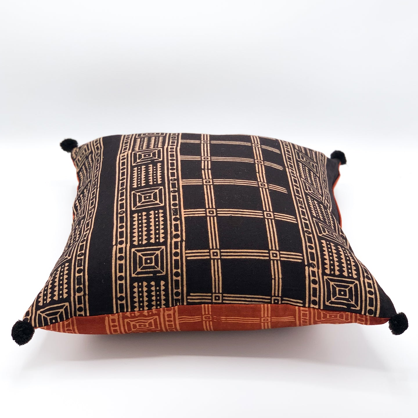 DESHAJ - 16x16 Ajrakh block-printed cushion cover featuring intricate patterns on soft fabric, adding a touch of traditional elegance to your home décor.