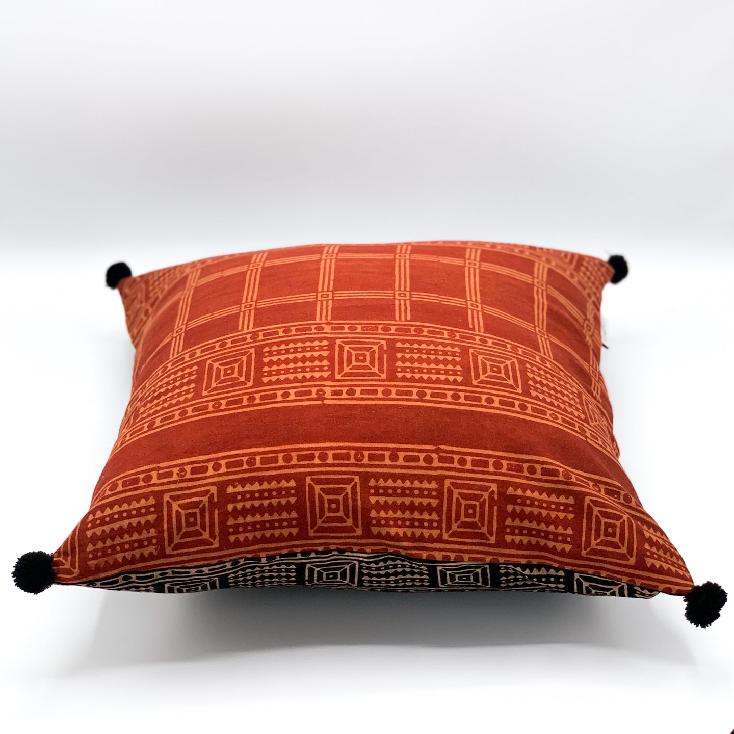 DESHAJ - 16x16 Ajrakh block-printed cushion cover featuring intricate patterns on soft fabric, adding a touch of traditional elegance to your home décor.