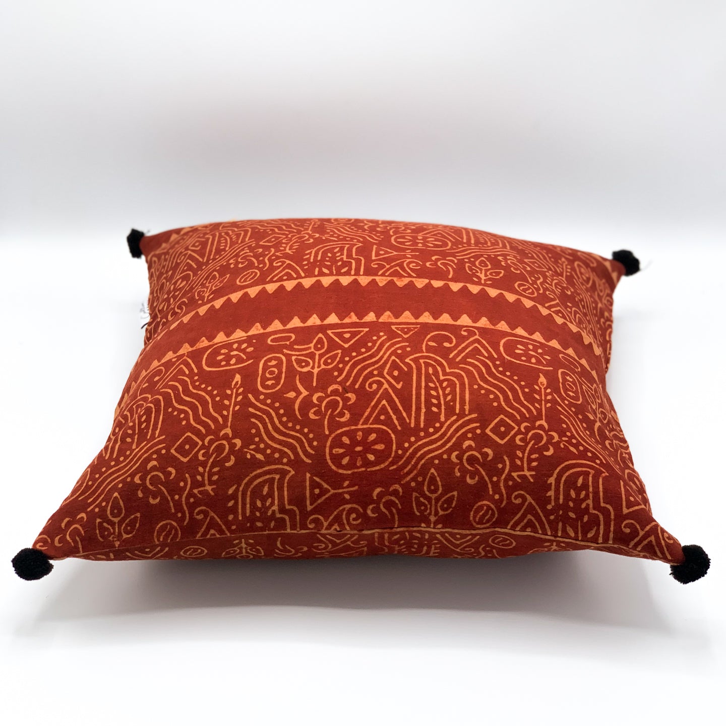 DESHAJ - 16x16 Ajrakh block-printed cushion cover featuring intricate patterns on soft fabric, adding a touch of traditional elegance to your home décor.