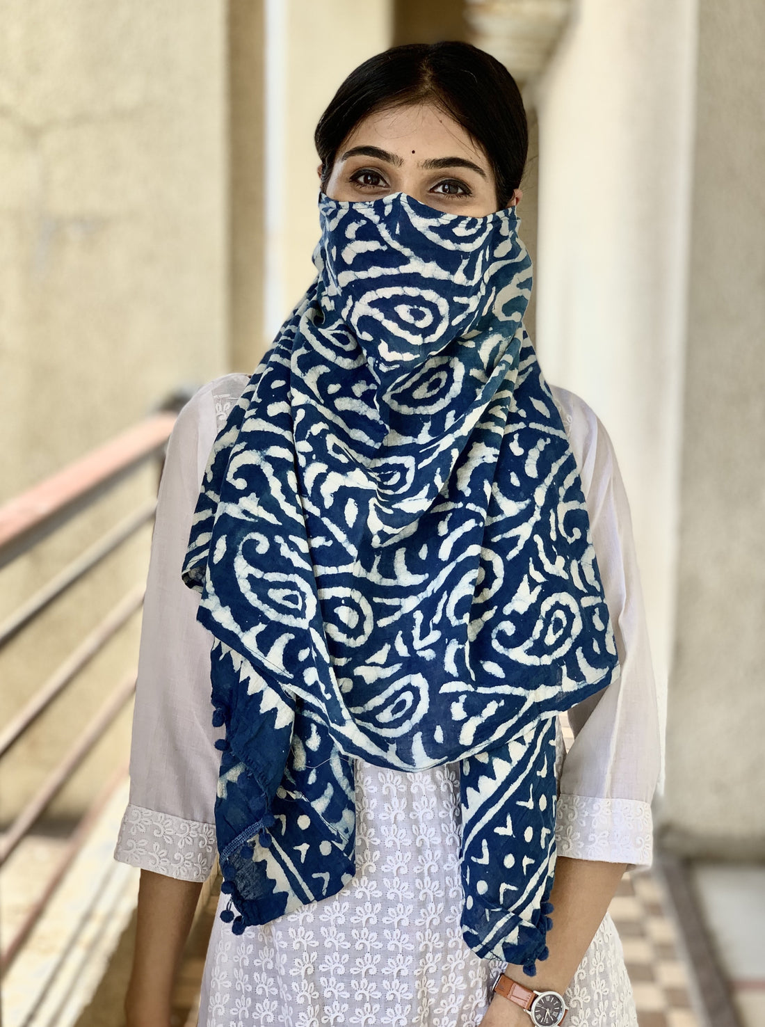 KALKA - Batik Printed Indigo Multi-purpose Stole