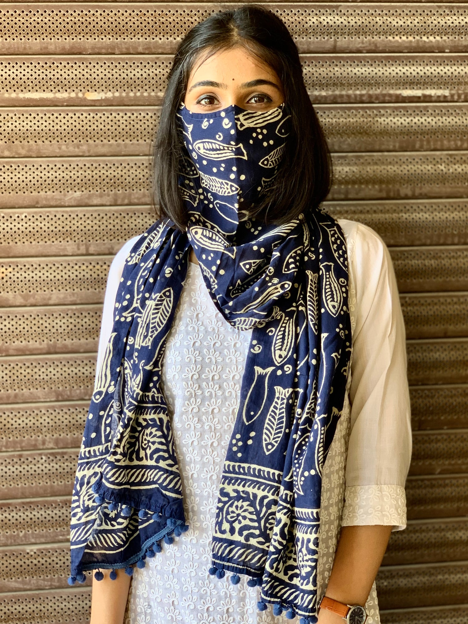 MAACHI - Block Printed Indigo Multi-purpose Stole