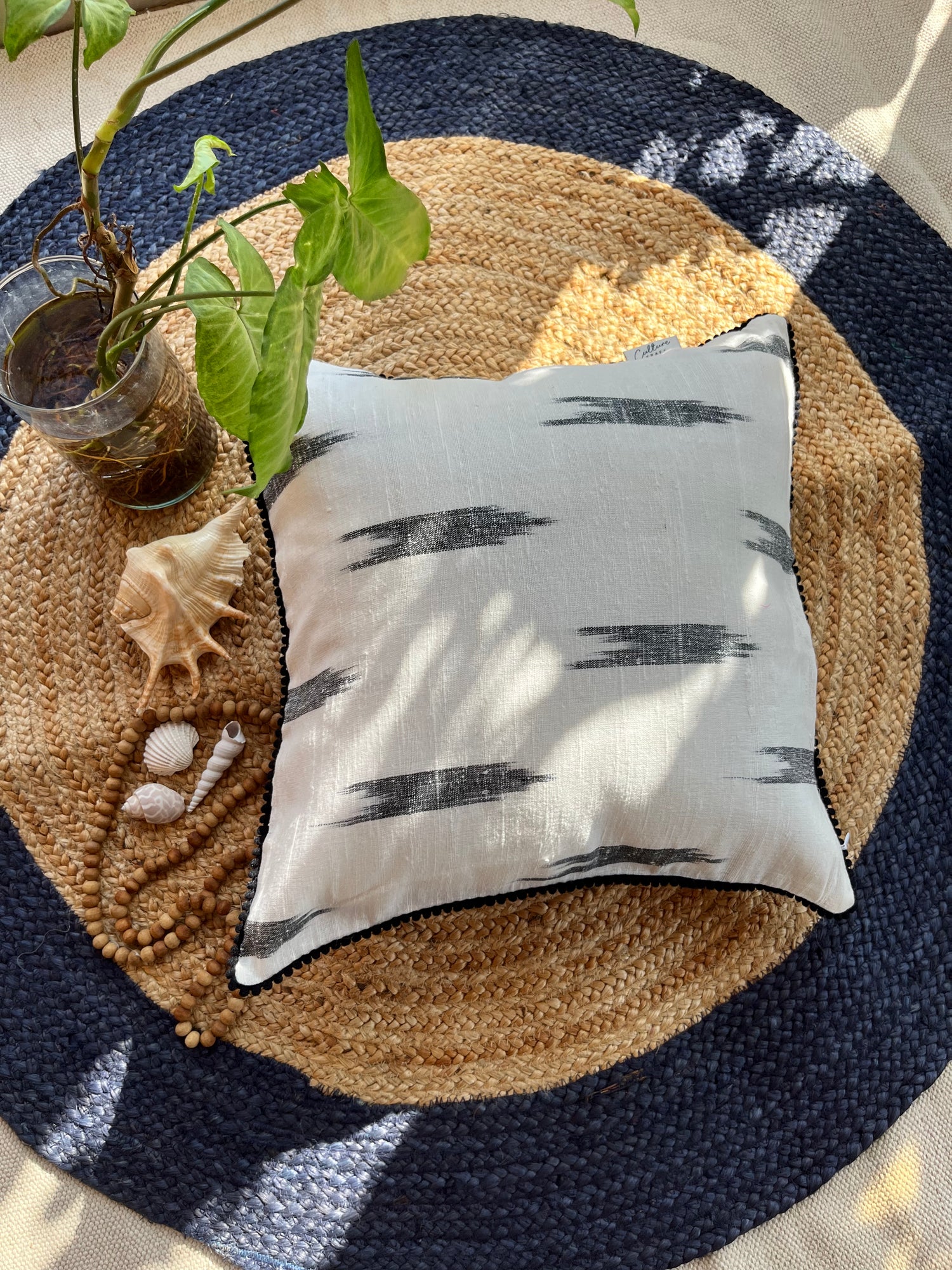 VAAN - Jute Cotton Ikat Cushion Cover (16x16, 18x18)