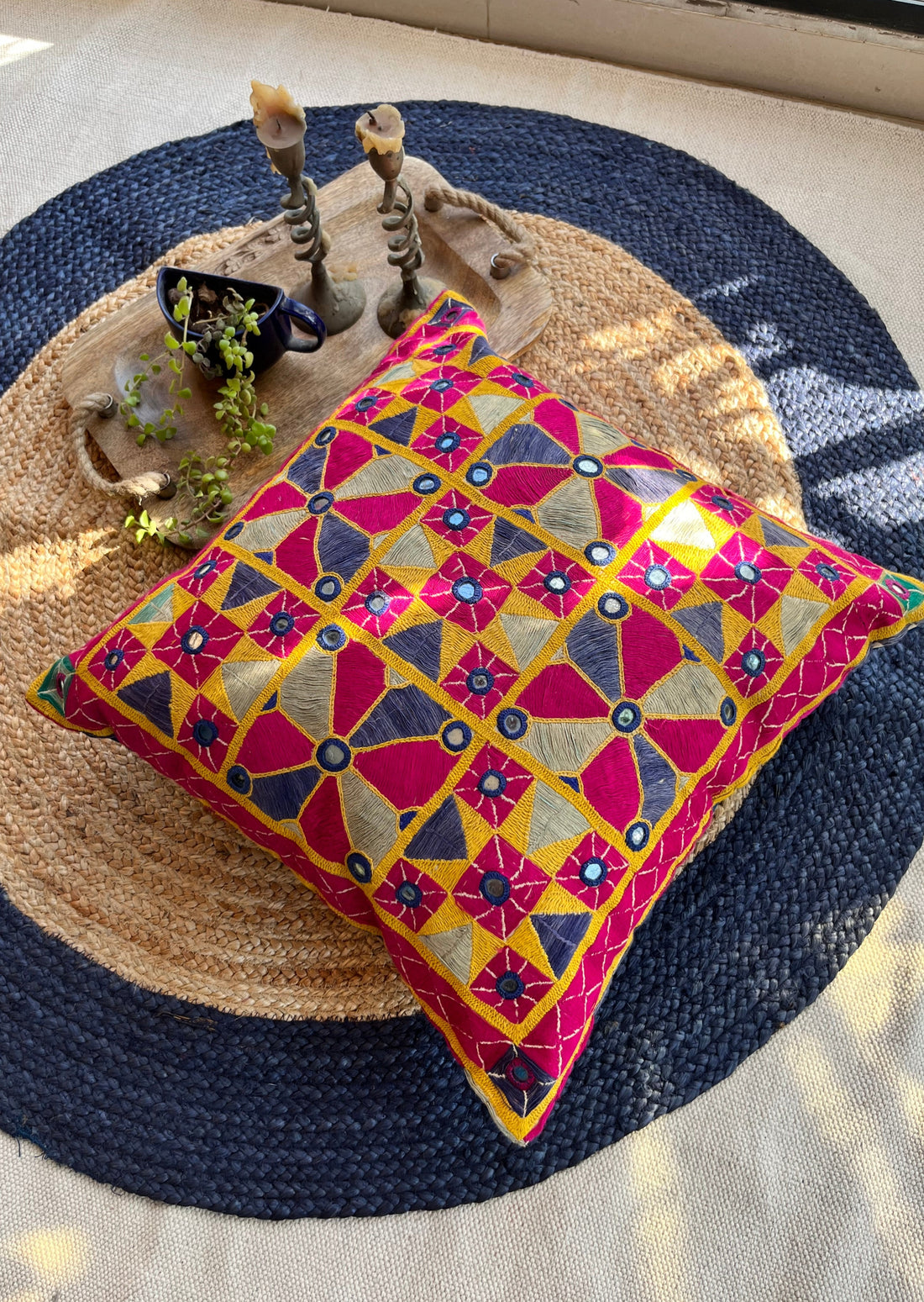 BHADRA - Vintage Kutch Embroidery Cushion Cover (18x18)