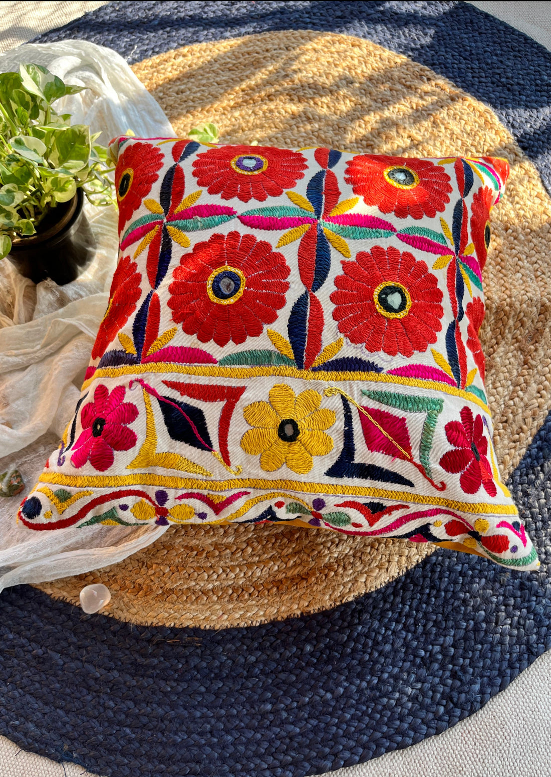 PHULO - Vintage Kutch Embroidery Cushion Cover (16x16)