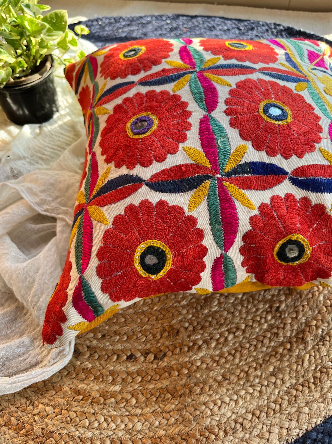 PHULO - Vintage Kutch Embroidery Cushion Cover (16x16)