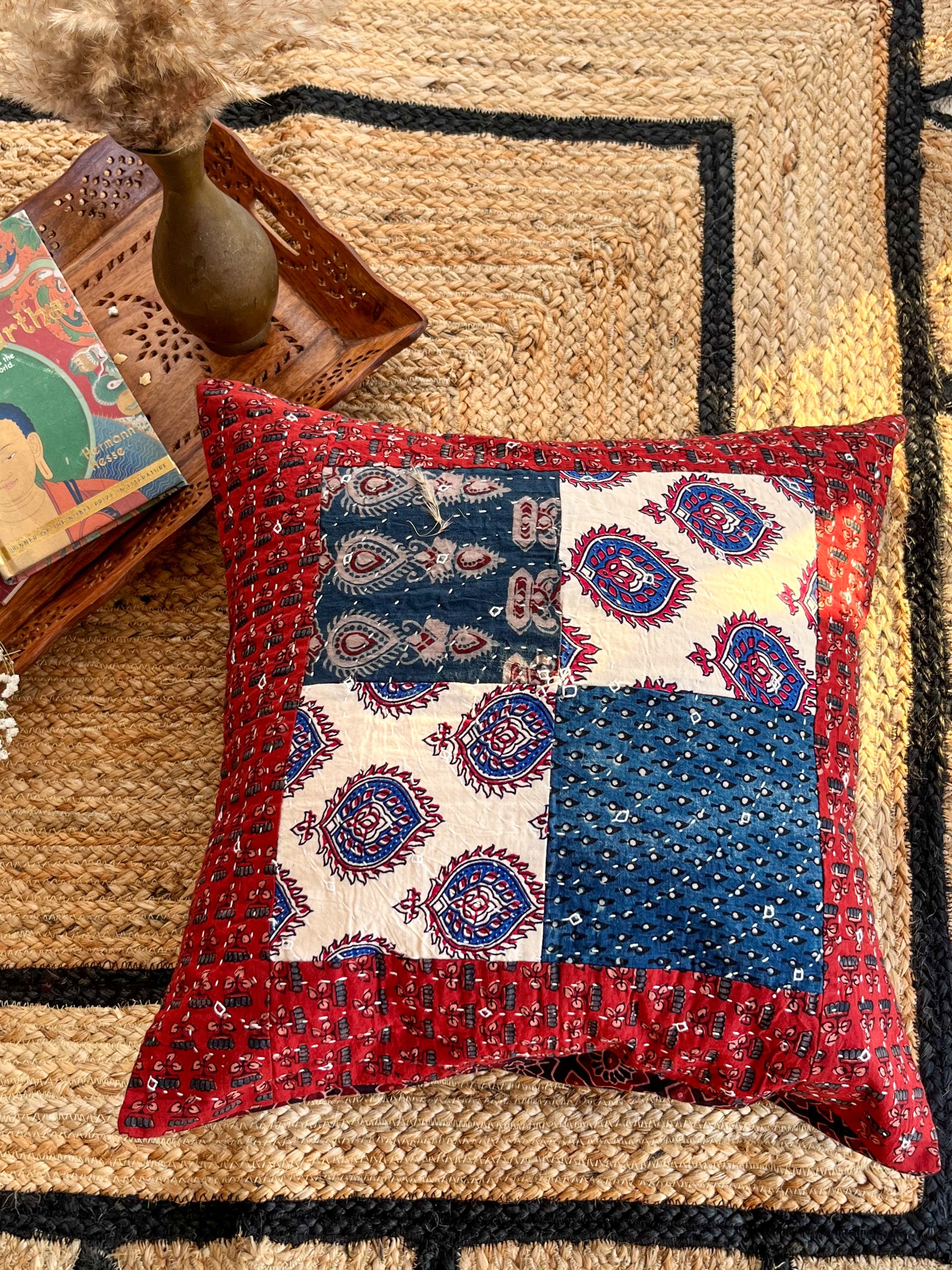 VIVIDH (SET OF 4) - Ajrakh Patchwork Cushion Covers (16x16)