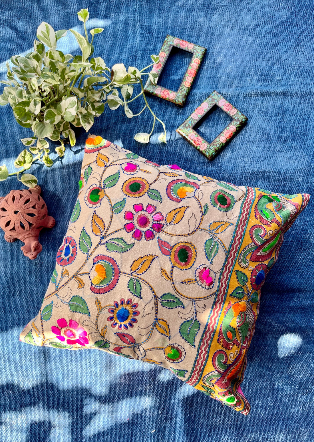 BAAG - Block Printed and Hand Embroidered Cushion Cover (18x18)