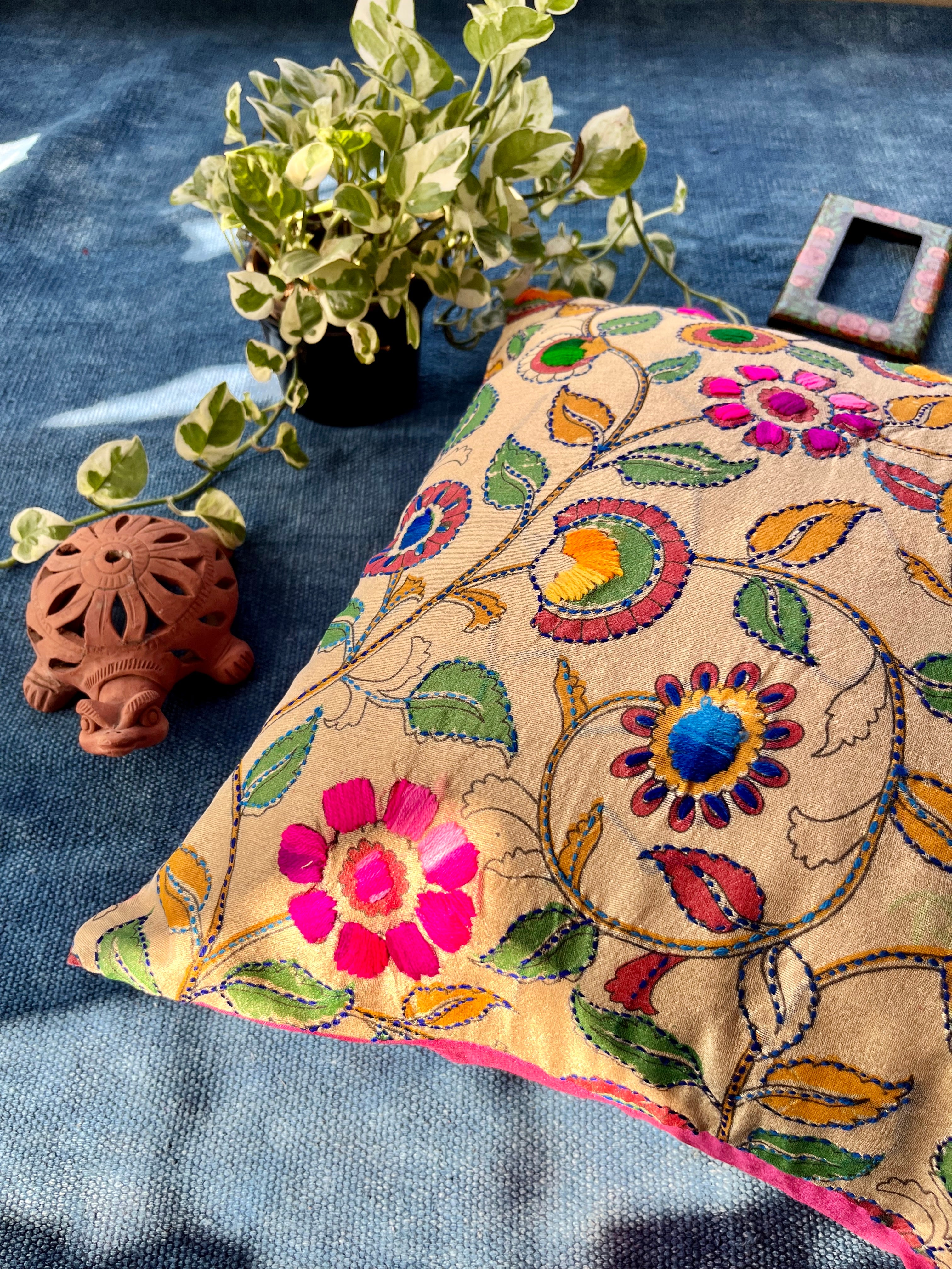 BAAG - Block Printed and Hand Embroidered Cushion Cover (18x18)