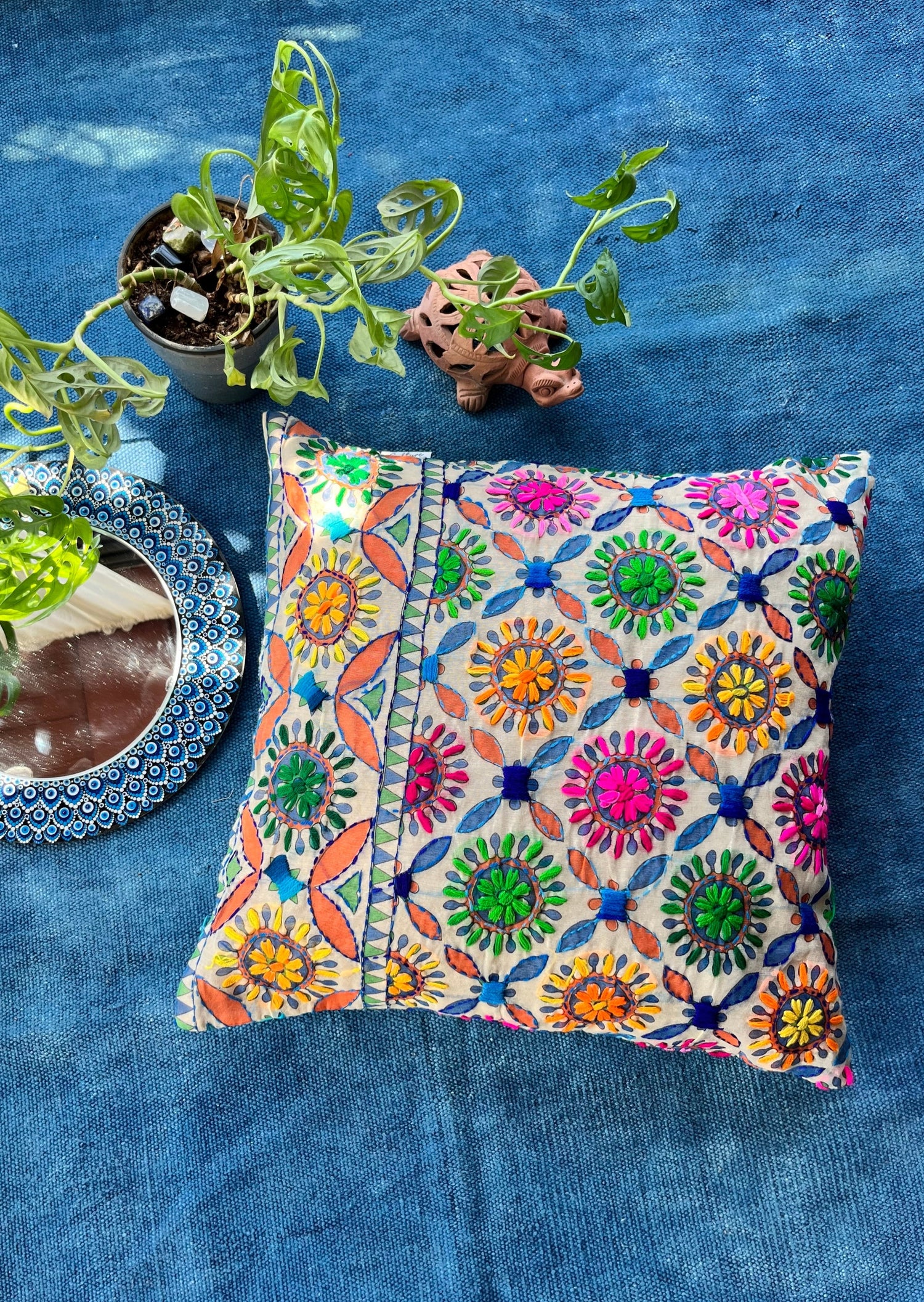 GUL - Block Printed and Hand Embroidered Cushion Cover (18x18)